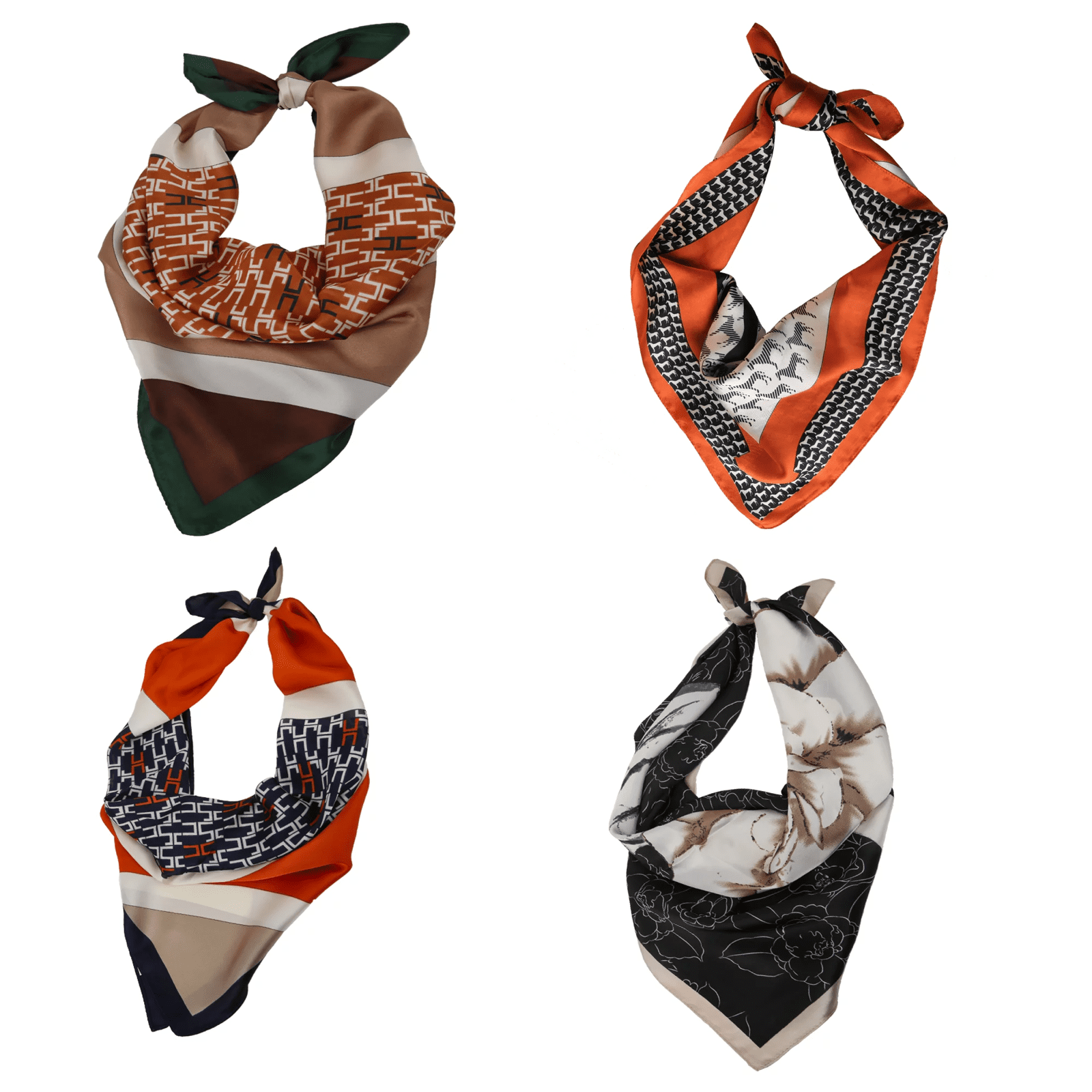 QLASH Women's Luxury Satin Square Head Scarf Set, 4-Piece, Multi-Color, 27.5x27.5 inches