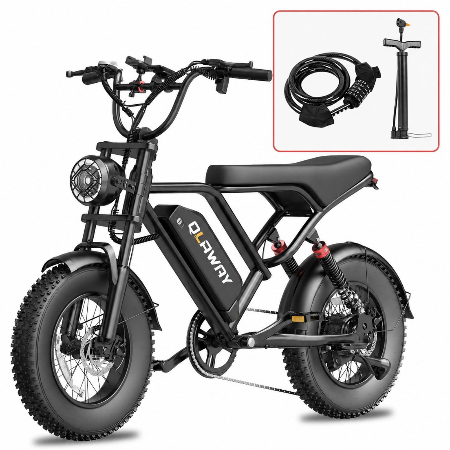 QLAWAY BD16 500W Electric Bike, 48V 13.5Ah 20 mph Battery Up to 50 Miles 7-Speed , 20-inch Fat Tire Full Suspension, off-Road Dirt Mountain Bike Class 2 UL2849
