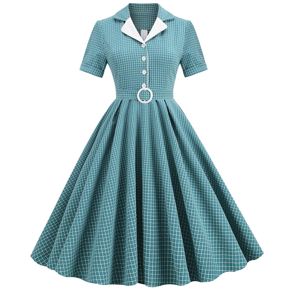 50s contrast mesh solid dress Qleicom 1950's Dresses for Women Vintage, Contrast Suit Collar Cardigan Dress, Stretch Slim High Waist Swing Ball Dress, Christmas Lace Up Midi Dress,