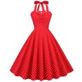 thumbnail image 1 of QLEICOM 1950's Dresses for Women Vintage, Sleeveless Halterneck Lace-up Dress, Formal Stretch Slim High Waist Swing Dress, Audrey Hepburn Style Party Dresses Red L, 1 of 4