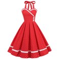 thumbnail image 1 of QLEICOM 1950's Dresses for Women Vintage, Sleeveless Halterneck Lace-up Dress, Formal Stretch Slim High Waist Swing Dress, Audrey Hepburn Style Party Dresses Watermelon Red S, 1 of 4