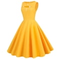 thumbnail image 1 of QLEICOM 1950's Dresses for Women Vintage, Sleeveless Hollow Mid-Length Dress, Formal Stretch Slim High Waist Swing Dress, Audrey Hepburn Style Party Dresses Gold S, 1 of 4