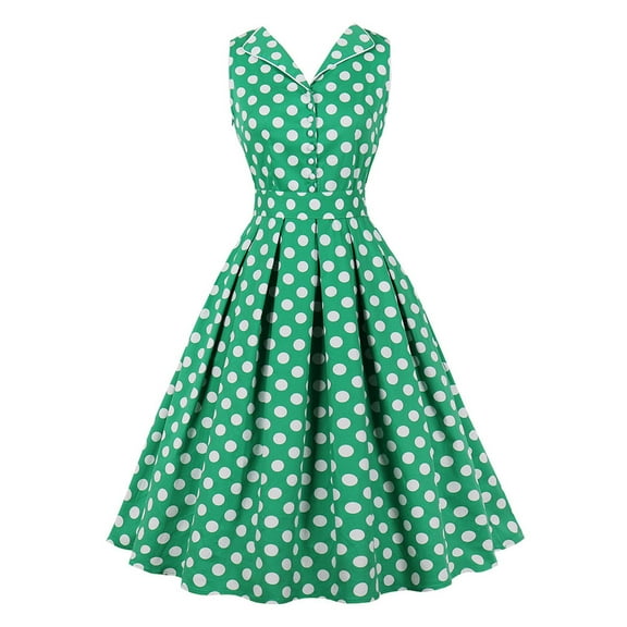 QLEICOM 1950's Dresses for Women Vintage, Sleeveless Hollow Mid-Length Dress, Formal Stretch Slim High Waist Swing Dress, Audrey Hepburn Style Party Dresses Green XXL
