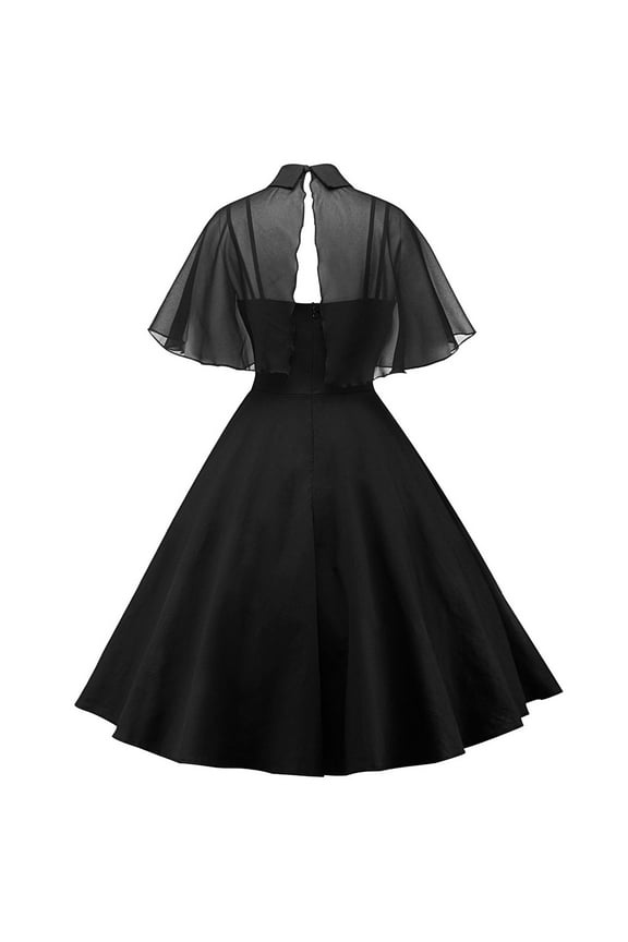 1950's Dresses for Women Vintage, Stand Collar Shawl Two-Piece Dress, Stretch Slim High Waist Swing Lace Sling Dress, Audrey Hepburn Style Party Dresses Black XXL