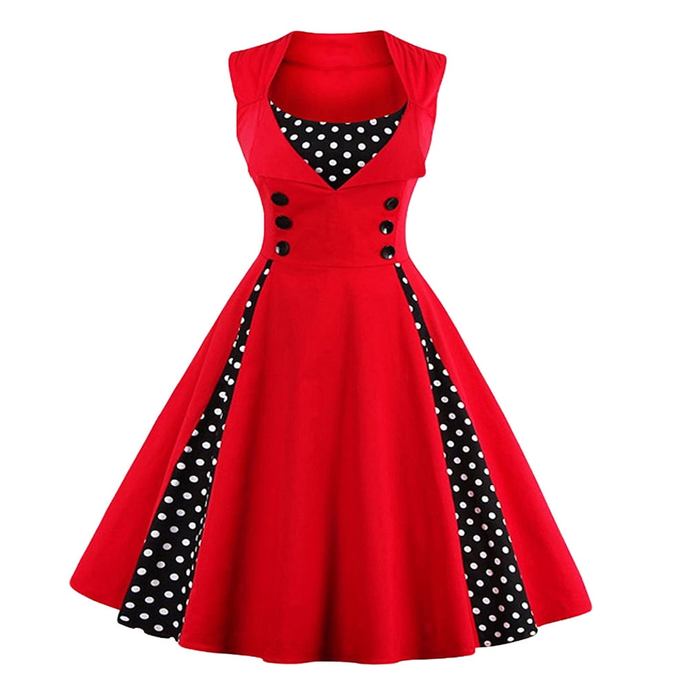 QLEICOM 1950's Dresses for Women Vintage, V-Neck Patchwork Print ...