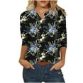thumbnail image 1 of QLEICOM 4th of July Shirts Women's Independence Day Print T-Shirt Summer Pattern T Shirt Cute Flower Graphic Loose Tees Crew Neck 3/4 Sleeves Loose Casual Tops Black C XL, US Size 10, 1 of 4