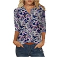 thumbnail image 1 of QLEICOM 4th of July Shirts Women's Independence Day Print T-Shirt Summer Pattern T Shirt Cute Flower Graphic Loose Tees Crew Neck 3/4 Sleeves Loose Casual Tops Purple A M, US Size 6, 1 of 4