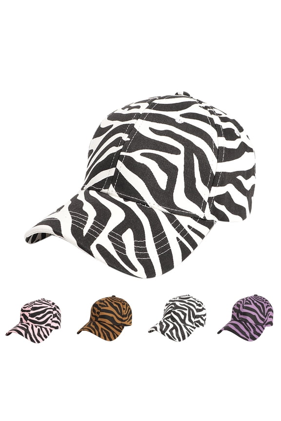 Baseball Cap,Hats for Men,Unisex Zebra Print Baseball Cap with Vintage Wash and Soft Structured Crown Adjustable Fashion Hat with Print Pink