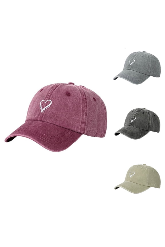 Baseball Cap,Hats for Women,Heart Print Washed Baseball Cap for Men and Women with Soft Structured Crown and All-Day Sun Protection Black