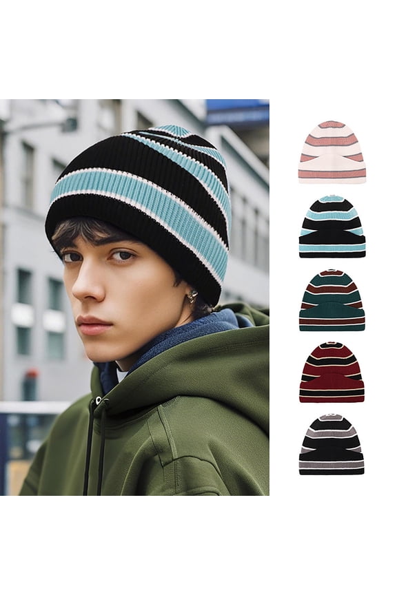 Beanie for Men,Womens Winter Hat,Color Block Knit Beanie for Men and Women with Expanded Sizing for Comfortable Fits and Fashion Winter Style Red