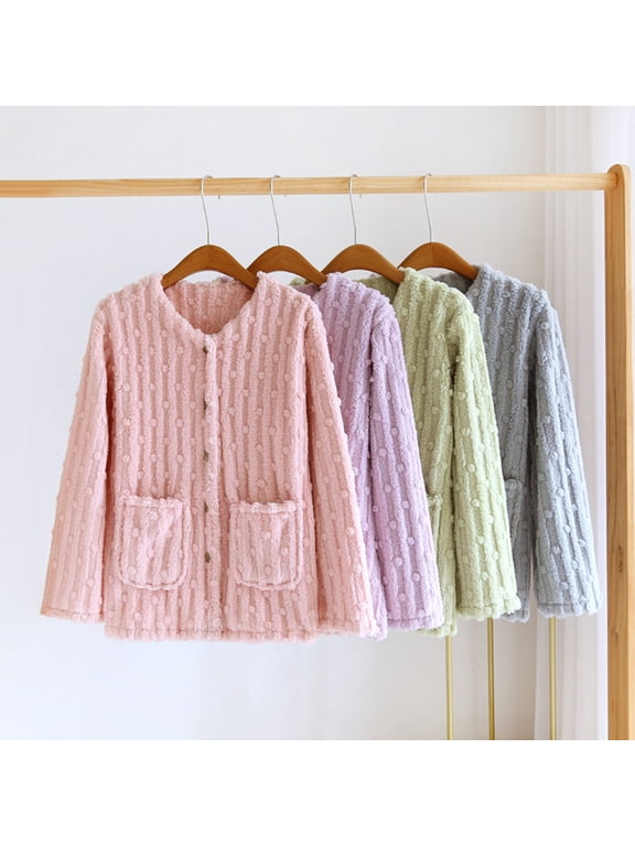 Bed Jackets for Women,Thermal Long Sleeve Women,Thick Plush House Coats for Women Winter Warm Button Down Fleece Pajama Tops Soft Fuzzy Lounge Shirts with Pockets