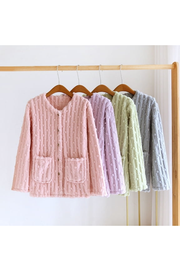 Bed Jackets for Women,Thermal Long Sleeve Women,Thick Plush House Coats for Women Winter Warm Button Down Fleece Pajama Tops Soft Fuzzy Lounge Shirts with Pockets