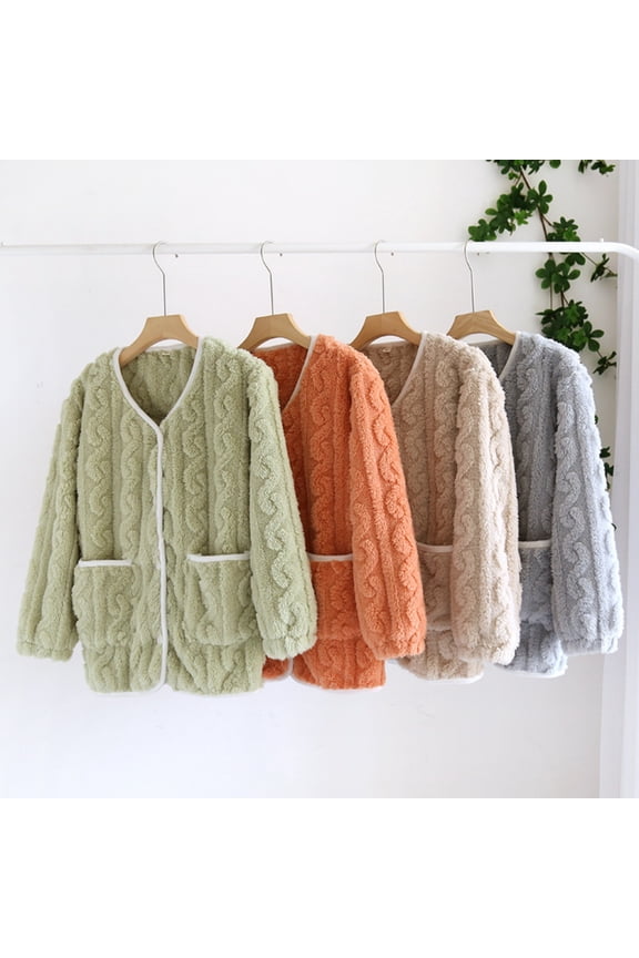 Bed Jackets for Women,Thermal Long Sleeve Women,Thick Plush House Coats for Women Winter Warm Button Down Fleece Pajama Tops Soft Fuzzy Lounge Shirts with Pockets