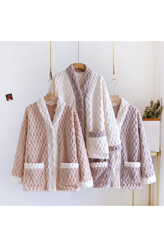 Bed Jackets for Women,Thermal Long Sleeve Women,Women Fuzzy Fleece Jacket Pajama Tops V-Neck Button Down Sleepwear Long Sleeve Plush Warm Winter Coat with Pockets