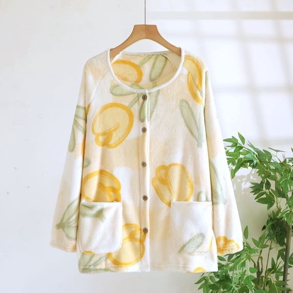 QLEICOM Bed Jackets for Women,Thermal Long Sleeve Women,Women's Flannel Robe with Heart Print Plush Lining and Full Button Front for Winter Comfortable Cozy Long Sleeve Loungewear for Warmth