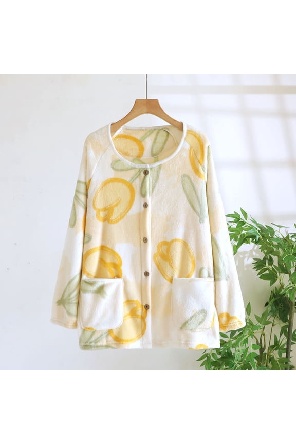 Bed Jackets for Women,Thermal Long Sleeve Women,Women's Flannel Robe with Heart Print Plush Lining and Full Button Front for Winter Comfortable Cozy Long Sleeve Loungewear for Warmth