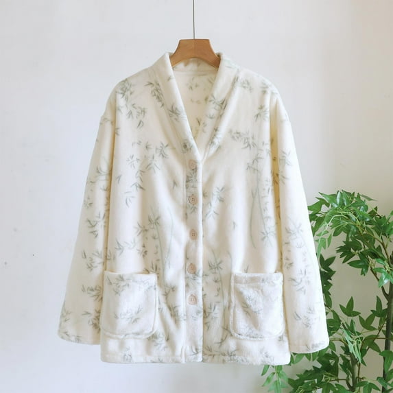 QLEICOM Bed Jackets for Women,Thermal Long Sleeve Women,Women's Flannel Sleep Shirt with V-Neck In Cozy Brushed Fabric for Winter Warmth Long Sleeve Pajama Top for Cold Weather Lounge Comfortable