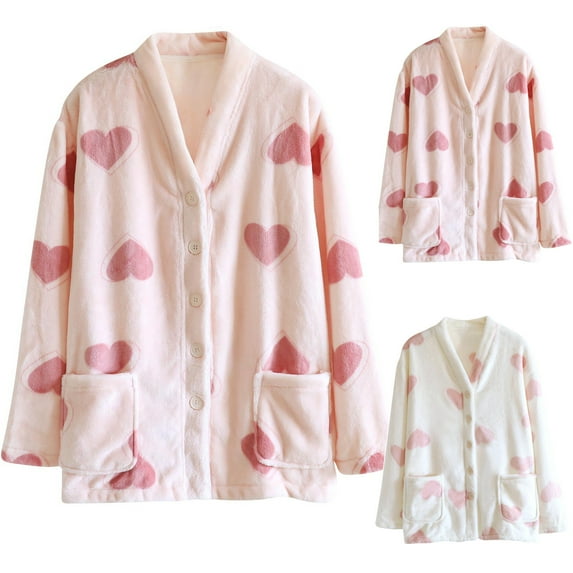 QLEICOM Bed Jackets for Women,Thermal Long Sleeve Women,Women's Flannel Sleep Shirt with V-Neck In Cozy Brushed Fabric for Winter Warmth Long Sleeve Pajama Top for Cold Weather Lounge Comfortable
