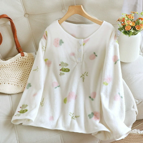 QLEICOM Bed Jackets for Women,Thermal Long Sleeve Women,Women's Print Flannel Robe with Plush Lining and Button Front for Cozy Winter Wear Long Sleeve Loungewear Offers Warmth for Indoor Relaxation