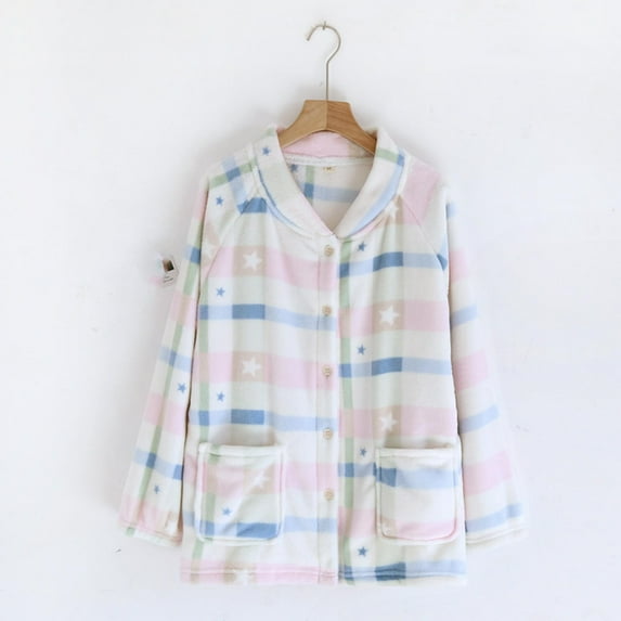 QLEICOM Bed Jackets for Women,Thermal Long Sleeve Women,Women's Print Loungewear Set with Full Button and Soft Plush Interior Lining Long Sleeve Pajama Set for Exceptional Warmth for Cold Weather