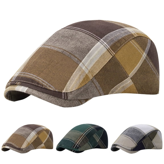 QLEICOM Beret Hats for Women,Mens Hats,Breathable Plaid Baseball Cap for Men and Women with Comfortable Fits and Classic British Style for Casual Wear Brown