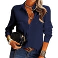 thumbnail image 1 of QLEICOM Blouses for Women Casual V Neck Solid Color Womens Long Sleeve Button Down Tops Cotton Shirts, Summer Career Blouses & Button-Down Shirts, Cardigan Tops S-2XL, 1 of 6
