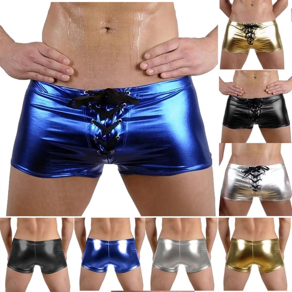 QLEICOM Boxers for Men,Mens Underwear,Men Faux Leather Shorts Edgy Style Underwear for Club Wear Parties or Fashion Statement Attention Grabbing Fashion Bottoms Yellow