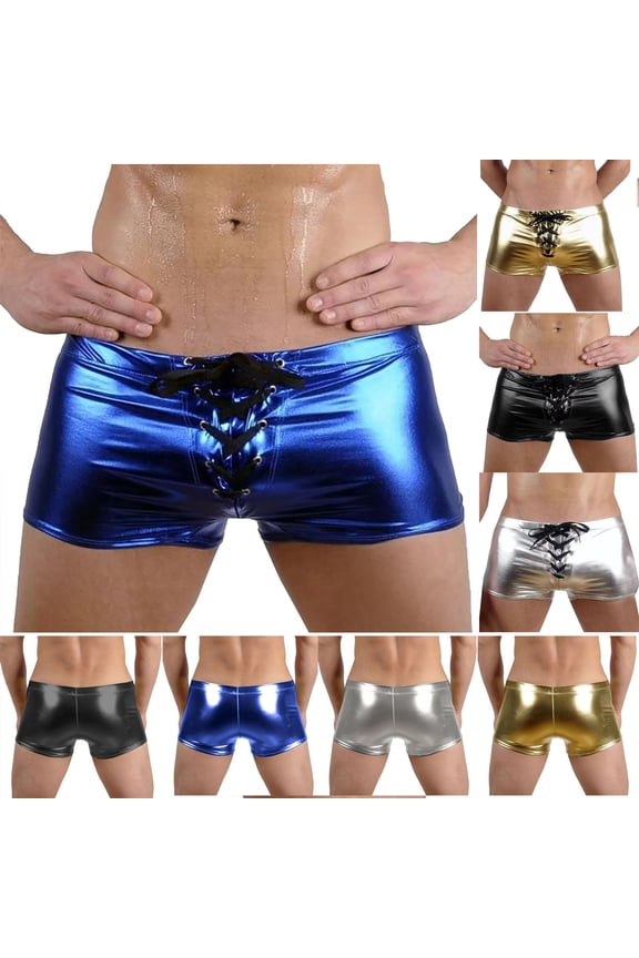 Boxers for Men,Mens Underwear,Men Faux Leather Shorts Edgy Style Underwear for Club Wear Parties or Fashion Statement Attention Grabbing Fashion Bottoms Blue