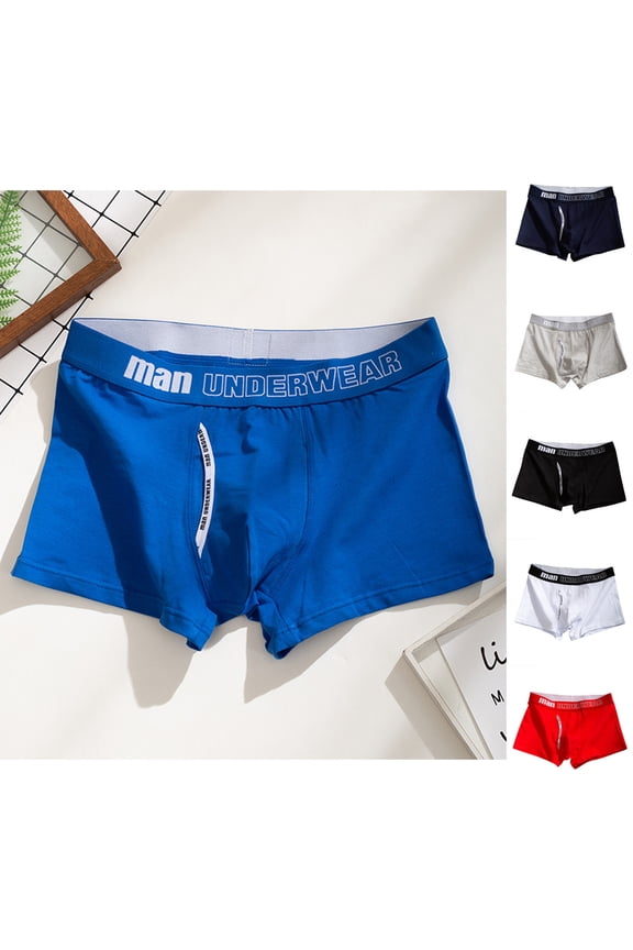 Boxers for Men,Mens Underwear,Men Mid Rise Cotton Boxer Briefs with Strategic Opening and Letter Print Breathable for Convenience and Comfortable Practical Underwear Choice Gray