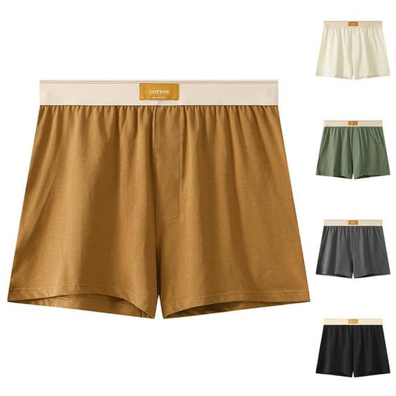QLEICOM Boxers for Men,Mens Underwear,Men Mid Rise Cotton Boxer Shorts Solid Color Casual Pants Soft Breathable Fabric for Sleeping Home Wear and Ultimate Weekend Relaxation Comfortable Brown