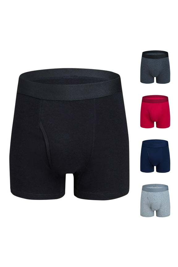 Boxers for Men,Mens Underwear,Men Solid Color Cotton Boxer Briefs with Convenient Fly Opening Breathable Soft Fabric Comfortable Fits for Daily Wear Black