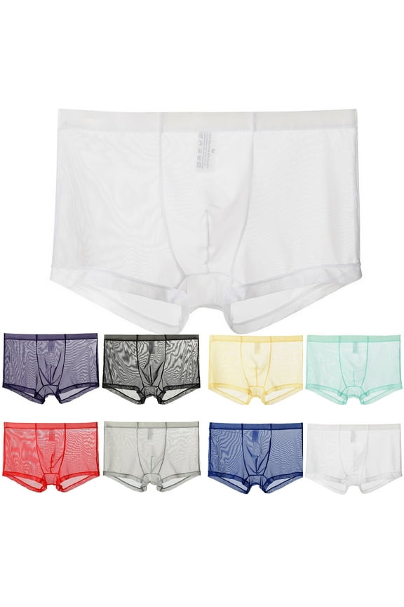 Boxers for Men,Mens Underwear,Mens Sheer Mesh Underwear Boxer Briefs Thin Breathable Moisture Wicking Fabric for Maximum Coolness and Comfortable in Warm Weather White