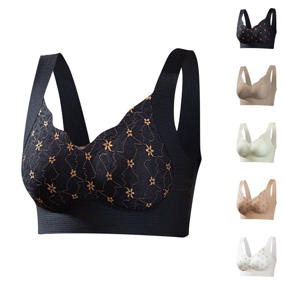 QLEICOM Bras for Older Women,Wireless Bra,Cooling Modal Camisole with Built In Bra Wireless Light Support Breathable Stretch Fabric Summer Comfortable for Mature Women Lightweight Black
