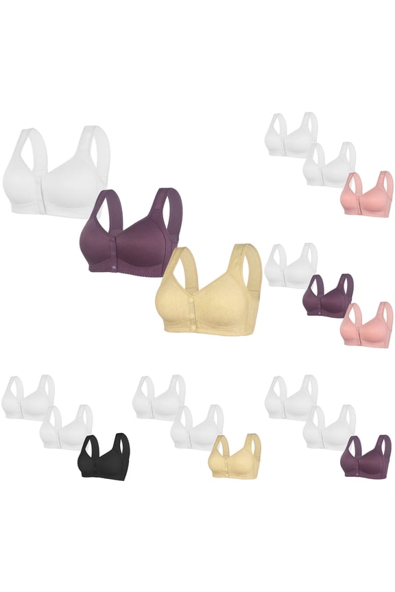 Bras for Women No Underwire,Push Up Bra,3 Pack Plus Size Solid Color Front Closure Bras Wirefree Lightly Lined Cups with Side Support for Enhanced Lift and Smooth Shaping Effect Daily White