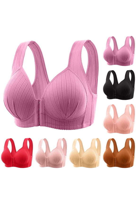 Bras for Women No Underwire,Push Up Bra,Front Closure Lifting Wireless Bra Plus Size Lightly Lined with Side Support Panels for Enhanced Shape and Smooth Silhouette Under Shirts Purple