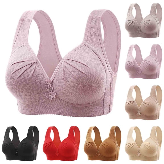 QLEICOM Bras for Women No Underwire,Push Up Bra,Plus Size Wireless Bras Full Coverage Light Lift and Support Wide Side Panels for Shaping and Daily Comfortable Soft Breathable Material Red