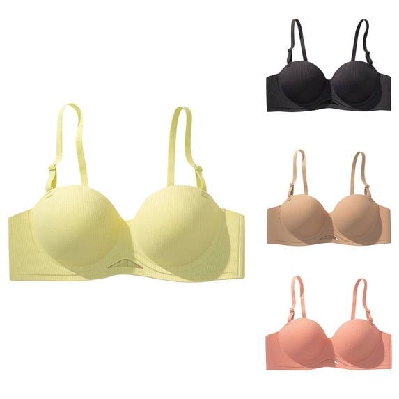 QLEICOM Bras for Women,Push Up Bra,Racerback Bandeau Bra Back Closure Lightly Lined for Lift and Smooth Back Silhouette Khaki