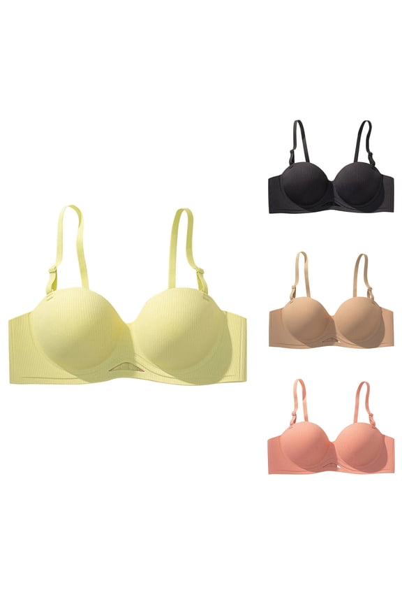 Bras for Women,Push Up Bra,Racerback Bandeau Bra Back Closure Lightly Lined for Lift and Smooth Back Silhouette Yellow