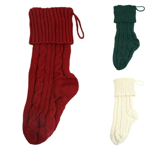 QLEICOM Christmas Stockings,Christmas Stocking,Women's Oldschool Knit Stocking Solid Color with Gift Bag for Candy and Treats Fashion Christmas Gift Idea for Stocking Stuffers and Holiday Decor Green