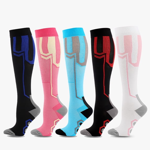 QLEICOM Compression Socks for Women,Colorful Pressure Socks with Massage Texture for Athletic Performance and Recovery Calf Sleeves Reduce Muscle Fatigue During Workouts Pink