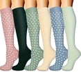 thumbnail image 1 of QLEICOM Compression Socks for Women,Womens Socks,6 Pairs Pressure Socks with Patterns for Muscle Support During Sports and Rest Long Thermal Socks Provide Graduated Pressure for Daily Wear Multicolor, 1 of 2