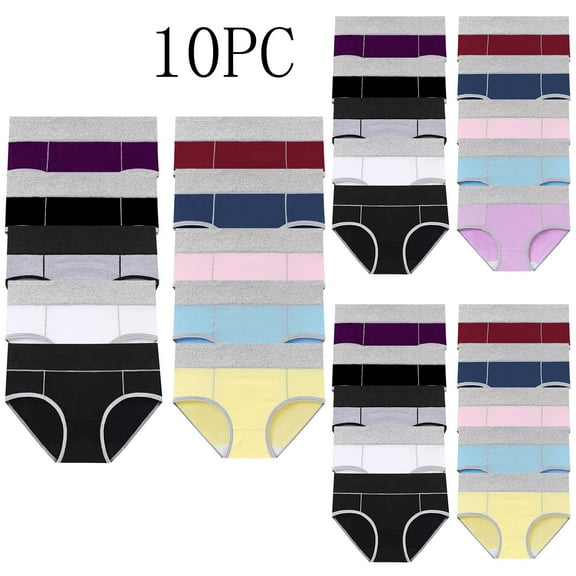 QLEICOM Cotton Underwear for Women,Women's Panties,10 Pack Plus Size No Show Panties Cotton High Waist Seamless Everyday Comfortable Value Set for Basic Underwear Wardrobe Purple