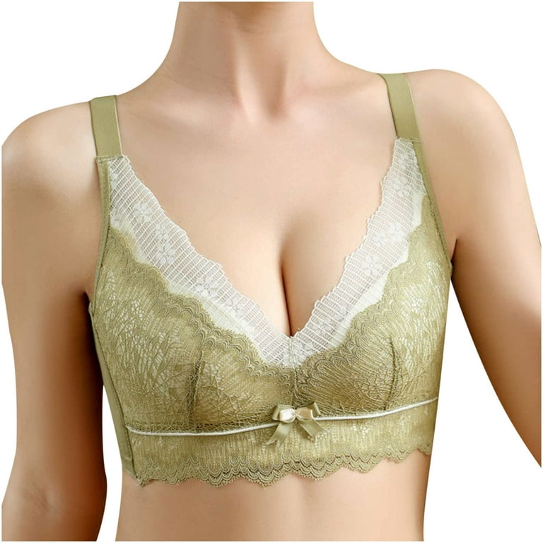 QLEICOM Everyday Bras for Women, Women's Comfort Lift Wirefree Bra  Comfortable Breathable No Steel Ring Sexy Lace Gathering Adjustment Lift  Bras Green Cup 38/85AB 