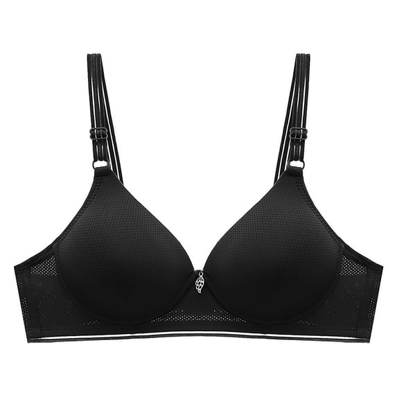QLEICOM Everyday Bras for Women, Women's Comfort Lift Wirefree Bra Print Gathered Together Daily Bra Underwear No Rims Bras No Underwire Black Cup 40/90A
