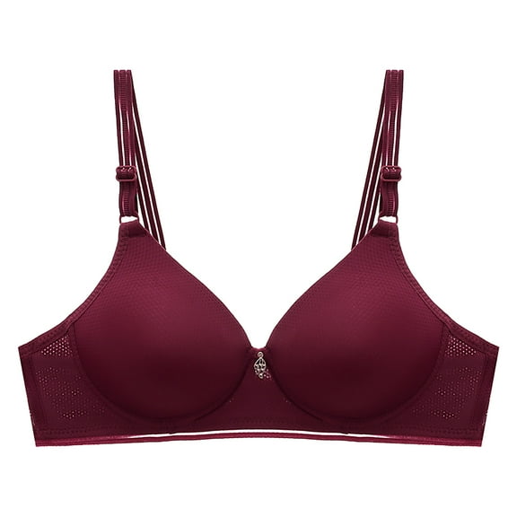 QLEICOM Everyday Bras for Women, Women's Comfort Lift Wirefree Bra Print Gathered Together Daily Bra Underwear No Rims Bras No Underwire Wine Cup 34/75A