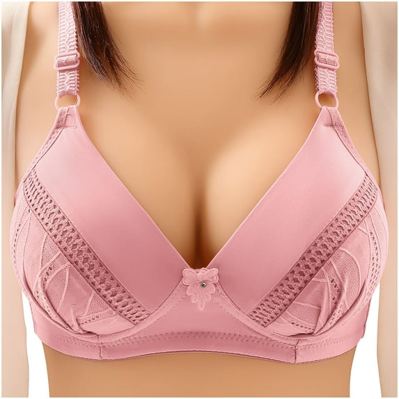 QLEICOM Everyday Bras for Women, Women's Comfort Lift Wirefree Bra Solid Color Comfortable Hollow Out Perspective Bra Underwear No Rims Bras No Underwire Hot Pink Cup 36/80C