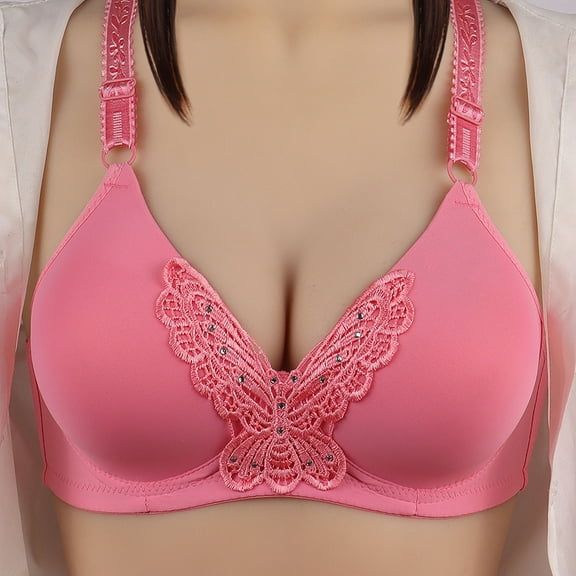 QLEICOM Everyday Bras for Women, Women's Comfort Lift Wirefree Bra Solid Color Comfortable Hollow Out Perspective Bra Underwear No Rims Bras No Underwire Watermelon Red Cup 42/95BC