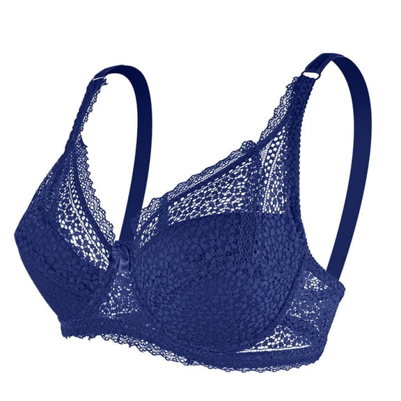 QLEICOM Everyday Bras for Women, Women's Comfort Lift Wirefree Bra Solid Lace Lingerie Bras Plus Size Bras Underwear Bralette Bras Comfortable Brass No Underwire Dark Blue Cup 90CD