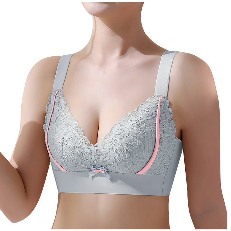 QLEICOM Everyday Bras for Women, Women's Comfort Lift Wirefree Bras Lace  Comfortable Breathable Anti-exhaust Base Non-Steel Ring Non-Magnetic Buckle  Beauty Back Bras Blue Cup 38/85AB 