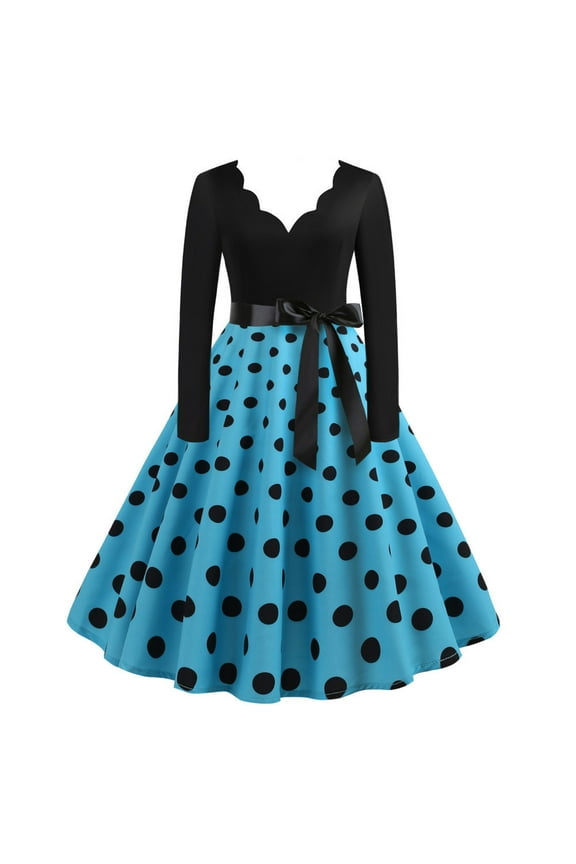 Halloween Costumes, Vintage V Neck 1950s Housewife Evening Party Prom Dress for Women, Retro Swing Cocktail Party Dress, Halloween Skull Print Long Sleeve Slim Dress T XXL